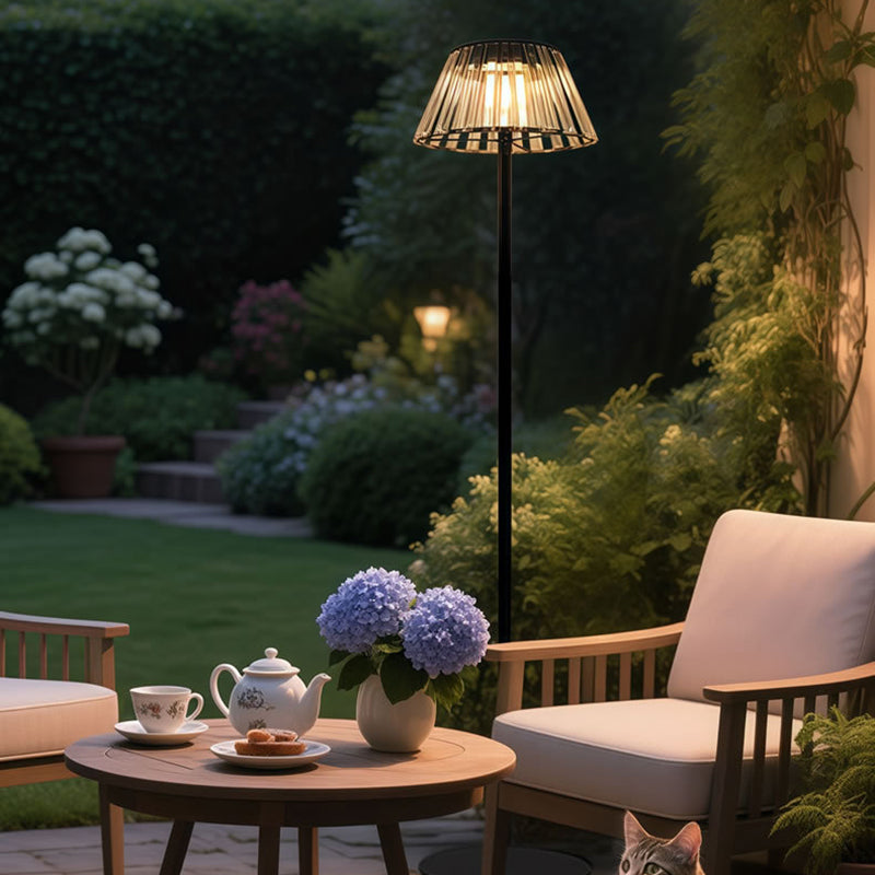 Contemporary Industrial Waterproof Solar USB Iron Glass Outdoor LED Standing Floor Lamp For Garden | Stornfield
