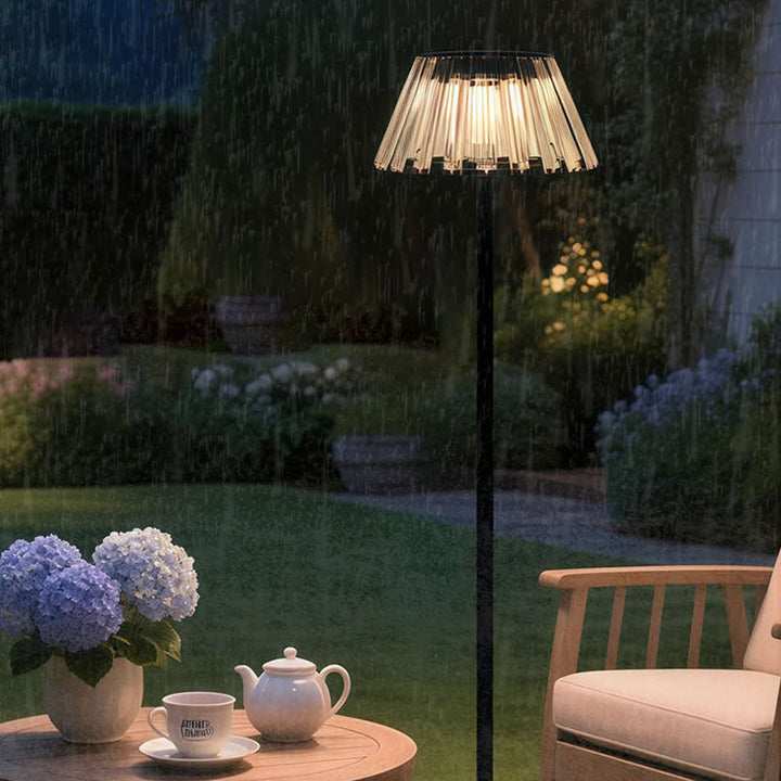 Contemporary Industrial Waterproof Solar USB Iron Glass Outdoor LED Standing Floor Lamp For Garden | Stornfield