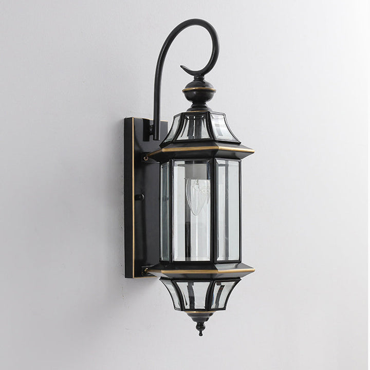 Traditional Vintage Round Cylinder Glass Copper 1-Light Wall Sconce Lamp For Garden | Stornfield