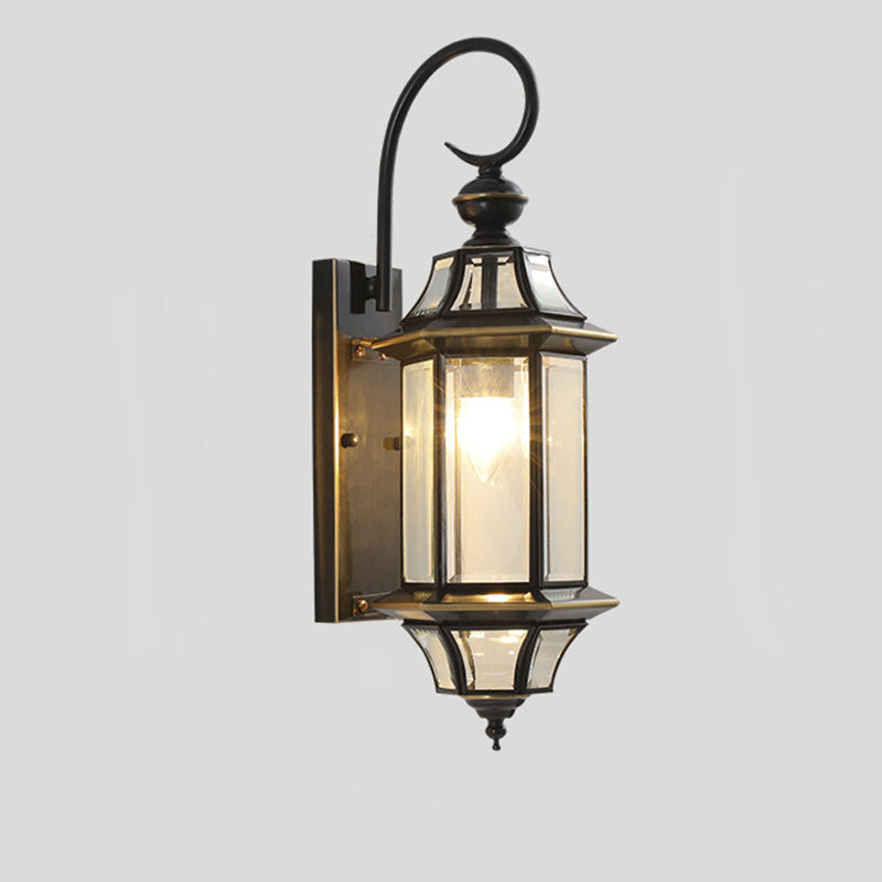 Traditional Vintage Round Cylinder Glass Copper 1-Light Wall Sconce Lamp For Garden | Stornfield
