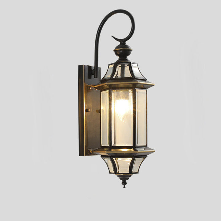 Traditional Vintage Round Cylinder Glass Copper 1-Light Wall Sconce Lamp For Garden | Stornfield