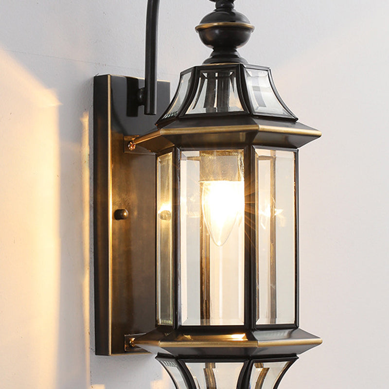 Traditional Vintage Round Cylinder Glass Copper 1-Light Wall Sconce Lamp For Garden | Stornfield