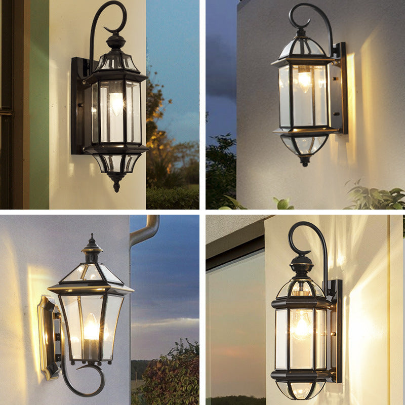 Traditional Vintage Round Cylinder Glass Copper 1-Light Wall Sconce Lamp For Garden | Stornfield