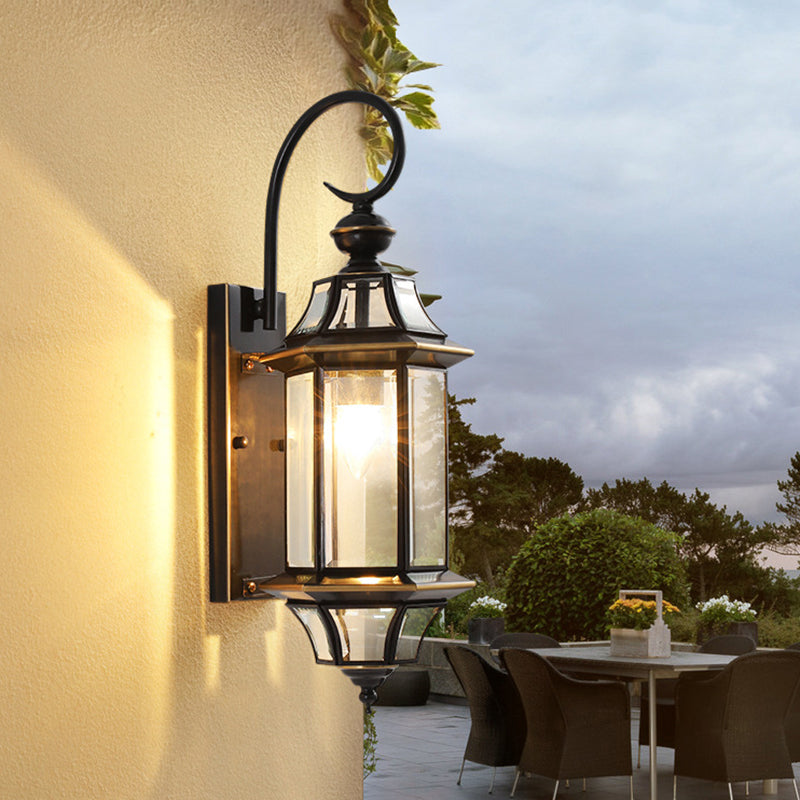 Traditional Vintage Round Cylinder Glass Copper 1-Light Wall Sconce Lamp For Garden | Stornfield