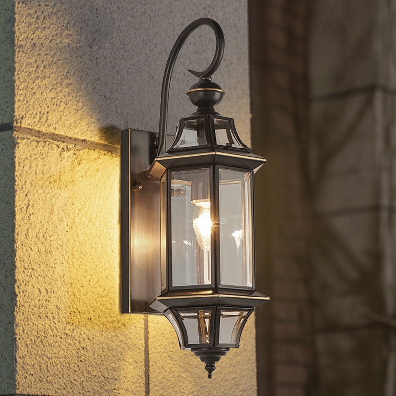 Traditional Vintage Round Cylinder Glass Copper 1-Light Wall Sconce Lamp For Garden | Stornfield