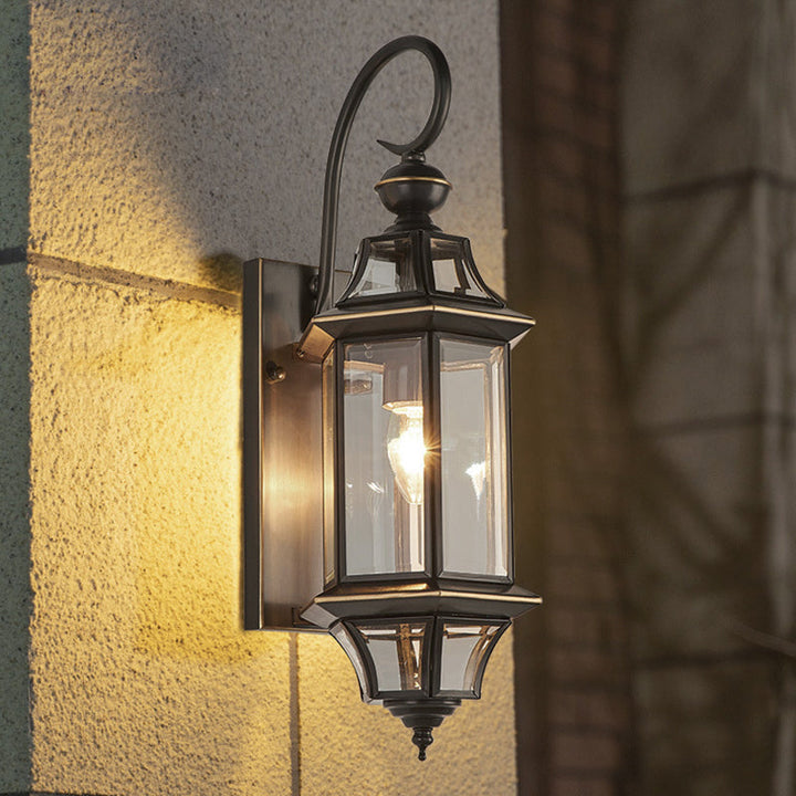 Traditional Vintage Round Cylinder Glass Copper 1-Light Wall Sconce Lamp For Garden | Stornfield