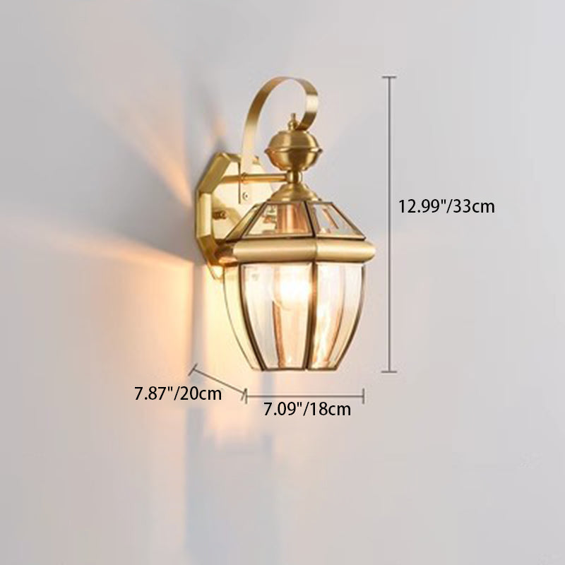 Contemporary Nordic Room Square Glass Copper 1-Light Wall Sconce Lamp For Outdoor Patio | Stornfield