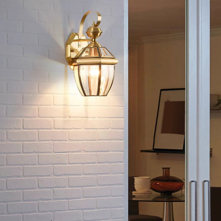 Contemporary Nordic Room Square Glass Copper 1-Light Wall Sconce Lamp For Outdoor Patio | Stornfield