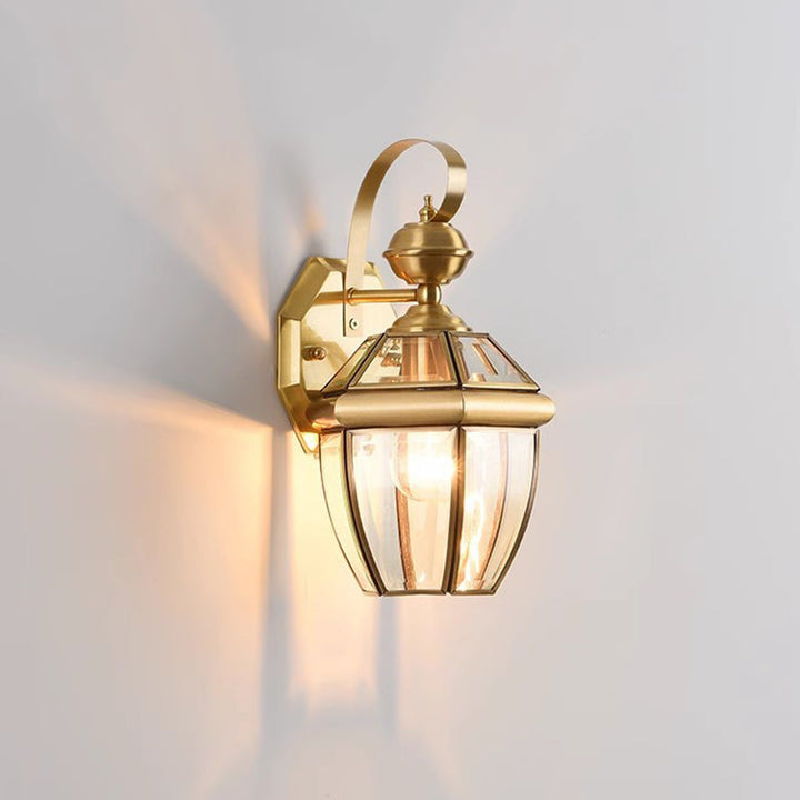Contemporary Nordic Room Square Glass Copper 1-Light Wall Sconce Lamp For Outdoor Patio | Stornfield