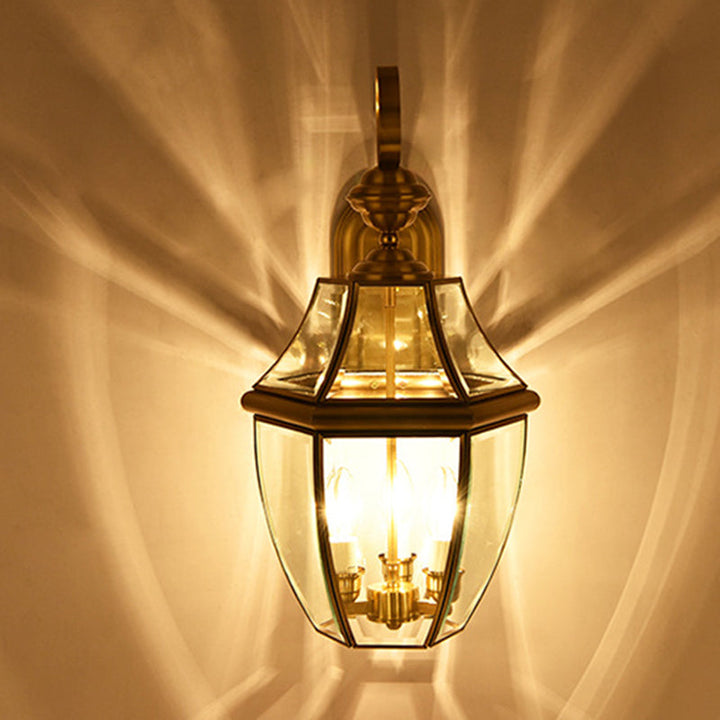 Contemporary Scandinavian Hexagonal Round Square Glass Brass 1/3 Light Wall Sconce Lamp For Garden | Stornfield