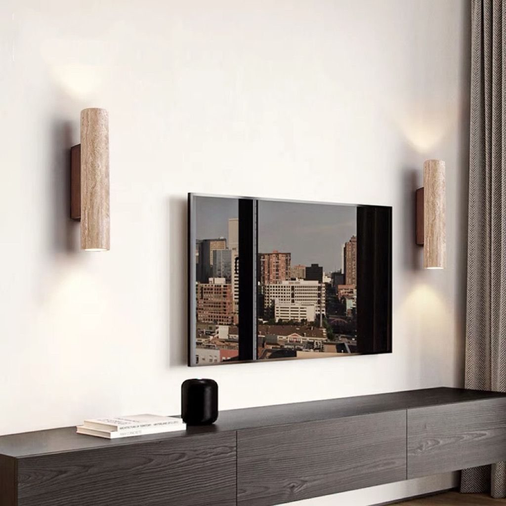 Stornfield | Nordivea Travertine Wall Sconce | Scandinavian Design | 2-Light | Wood & Travertine