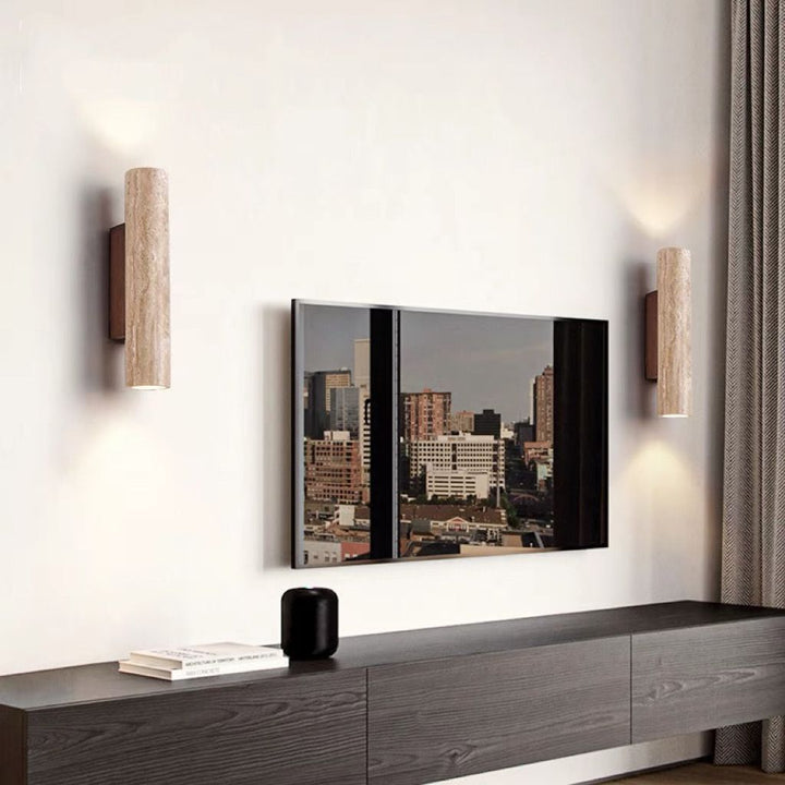 Stornfield | Nordivea Travertine Wall Sconce | Scandinavian Design | 2-Light | Wood & Travertine