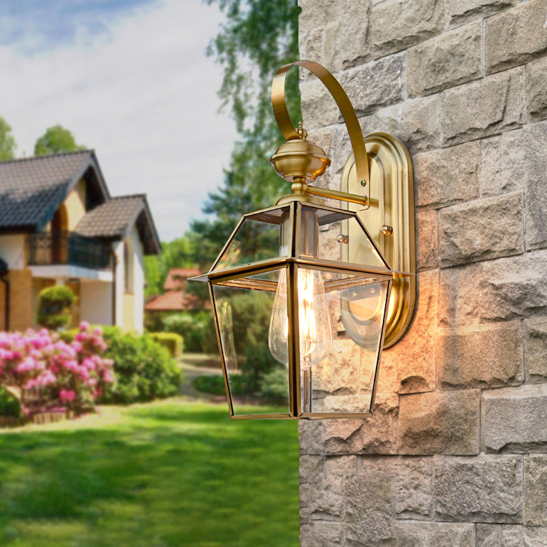Contemporary Nordic Hexagonal Bell Waterproof Glass Brass 1-Light Wall Sconce Lamp For Outdoor Patio | Stornfield