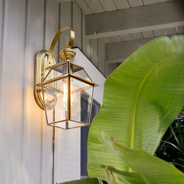 Contemporary Nordic Hexagonal Bell Waterproof Glass Brass 1-Light Wall Sconce Lamp For Outdoor Patio | Stornfield