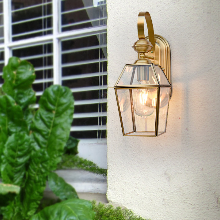 Contemporary Nordic Hexagonal Bell Waterproof Glass Brass 1-Light Wall Sconce Lamp For Outdoor Patio | Stornfield