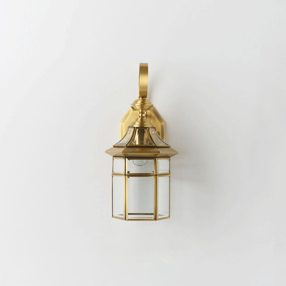 Contemporary Nordic Hexagonal Bell Waterproof Glass Brass 1-Light Wall Sconce Lamp For Outdoor Patio | Stornfield
