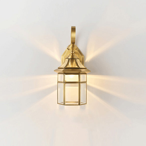 Contemporary Nordic Hexagonal Bell Waterproof Glass Brass 1-Light Wall Sconce Lamp For Outdoor Patio | Stornfield