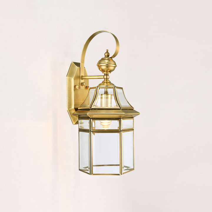 Contemporary Nordic Hexagonal Bell Waterproof Glass Brass 1-Light Wall Sconce Lamp For Outdoor Patio | Stornfield