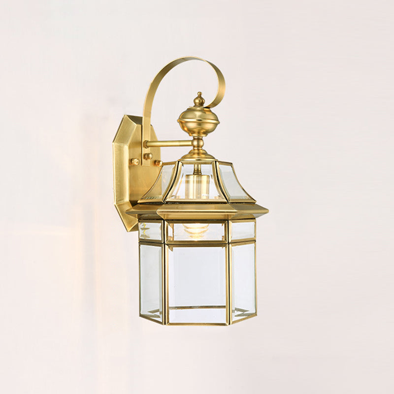 Contemporary Nordic Hexagonal Bell Waterproof Glass Brass 1-Light Wall Sconce Lamp For Outdoor Patio | Stornfield
