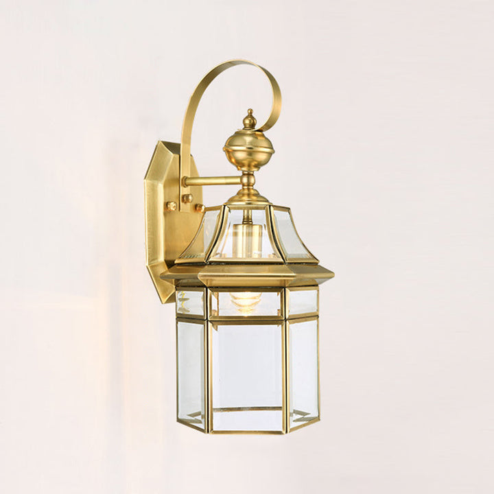 Contemporary Nordic Hexagonal Bell Waterproof Glass Brass 1-Light Wall Sconce Lamp For Outdoor Patio | Stornfield