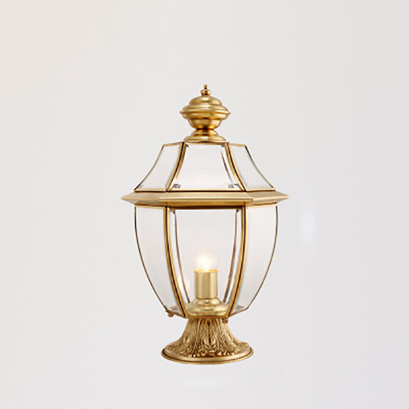 Contemporary Scandinavian Hexagonal Bell Glass Brass 1-Light Outdoor Light For Outdoor Patio | Stornfield