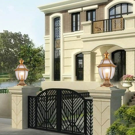 Contemporary Scandinavian Hexagonal Bell Glass Brass 1-Light Outdoor Light For Outdoor Patio | Stornfield