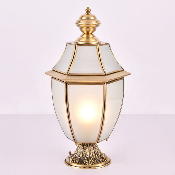 Contemporary Scandinavian Hexagonal Bell Glass Brass 1-Light Outdoor Light For Outdoor Patio | Stornfield