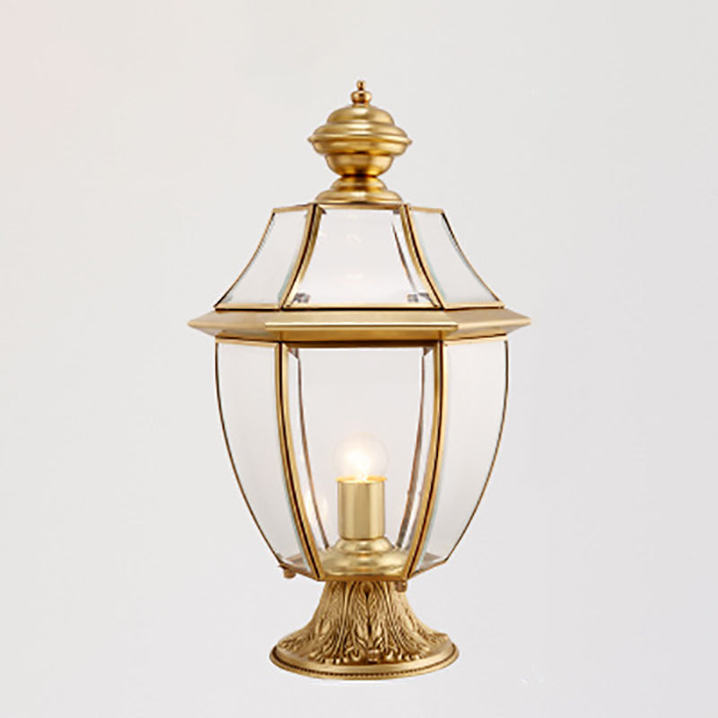 Contemporary Scandinavian Hexagonal Bell Glass Brass 1-Light Outdoor Light For Outdoor Patio | Stornfield