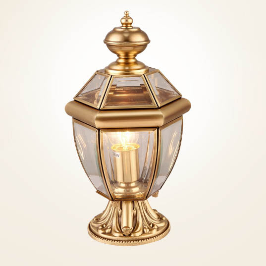 Modern Luxury Hexagonal Bell Round Glass Brass 1-Light Outdoor Light For Garden | Stornfield