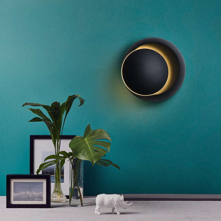 Stornfield | Contemporary Nordic Iron Rotating Eclipse Round LED Wall Sconce for Bedside