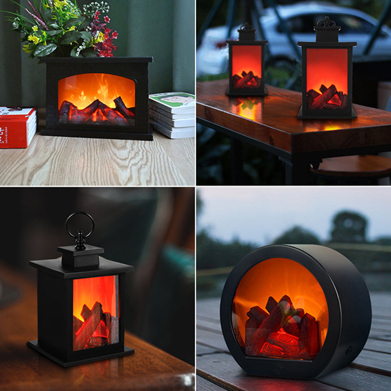 Stornfield | Retro-Contemporary ABS Fireplace with Simulated Flame, Rectangular LED Round Table Lamp for Living Room
