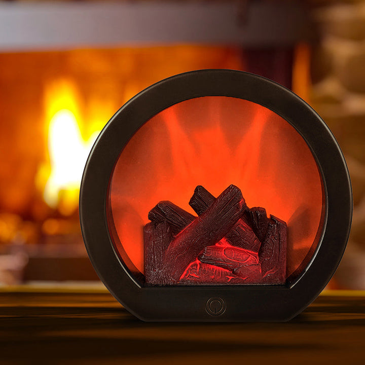 Stornfield | Retro-Contemporary ABS Fireplace with Simulated Flame, Rectangular LED Round Table Lamp for Living Room