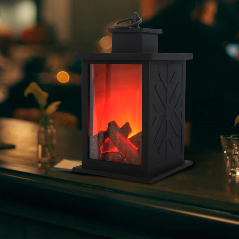 Stornfield | Retro-Contemporary ABS Fireplace with Simulated Flame, Rectangular LED Round Table Lamp for Living Room