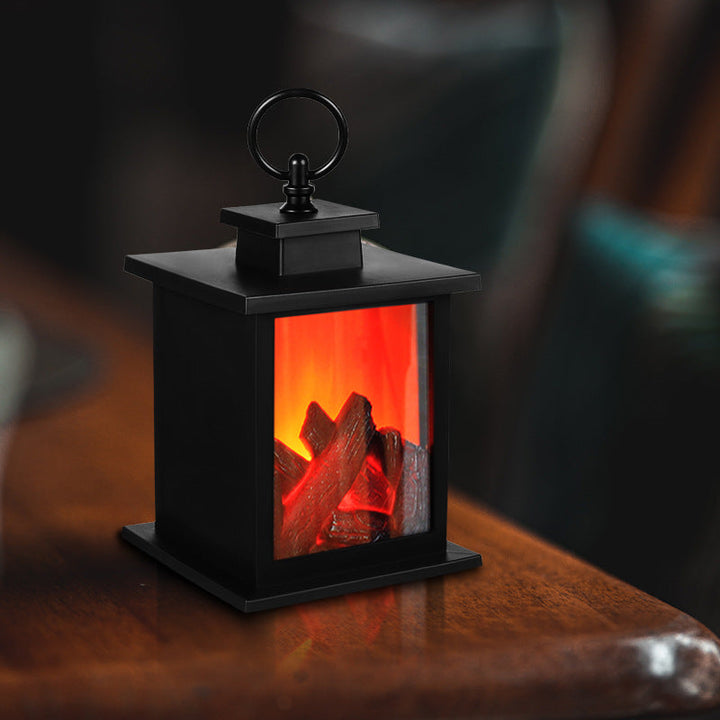 Stornfield | Retro-Contemporary ABS Fireplace with Simulated Flame, Rectangular LED Round Table Lamp for Living Room