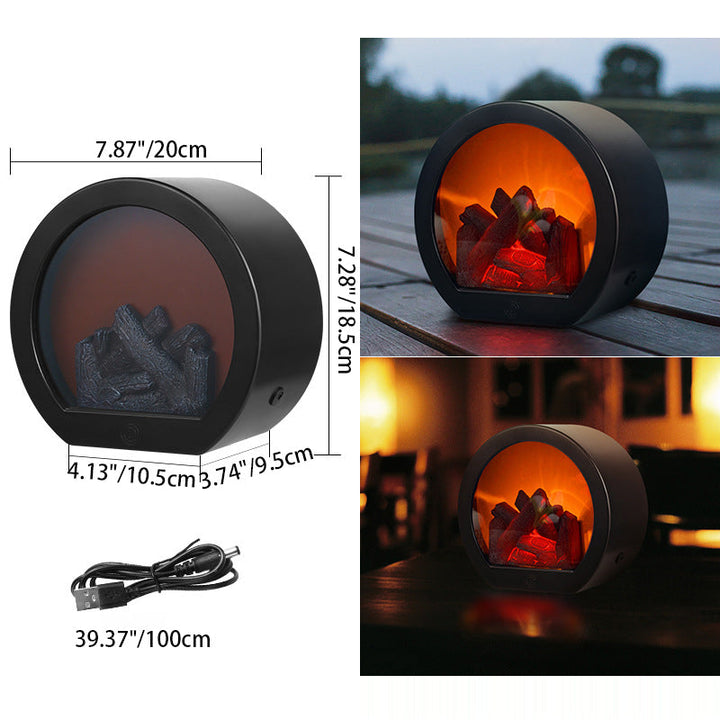 Stornfield | Retro-Contemporary ABS Fireplace with Simulated Flame, Rectangular LED Round Table Lamp for Living Room