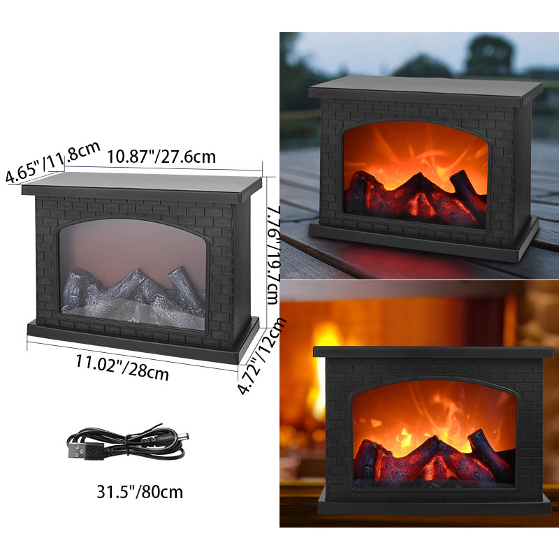 Stornfield | Retro-Contemporary ABS Fireplace with Simulated Flame, Rectangular LED Round Table Lamp for Living Room