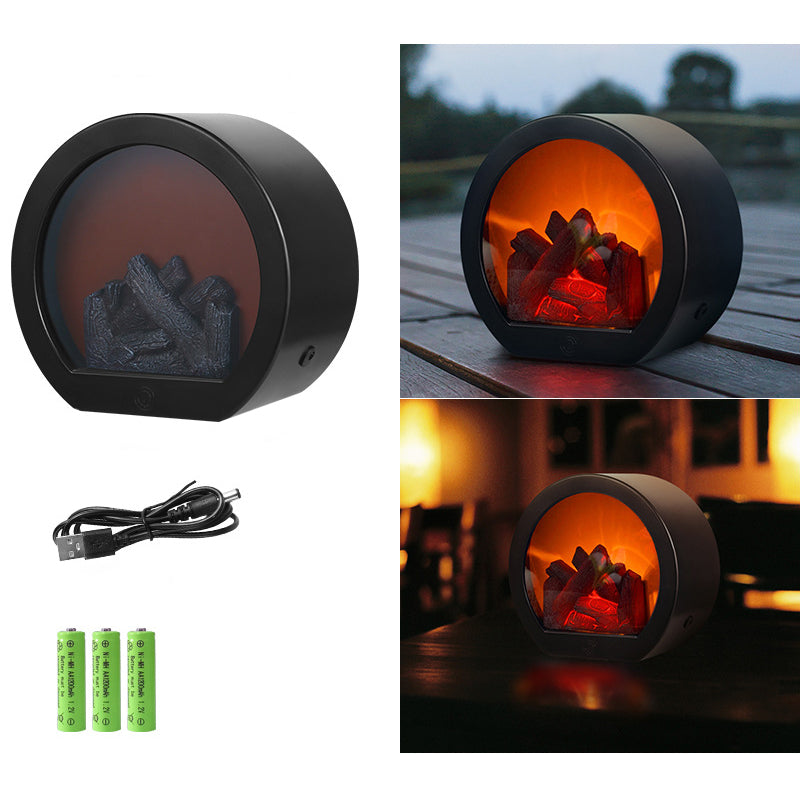 Stornfield | Retro-Contemporary ABS Fireplace with Simulated Flame, Rectangular LED Round Table Lamp for Living Room
