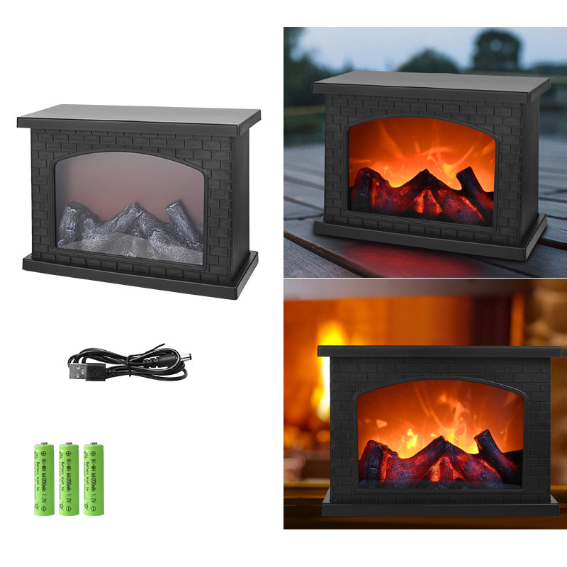 Stornfield | Retro-Contemporary ABS Fireplace with Simulated Flame, Rectangular LED Round Table Lamp for Living Room