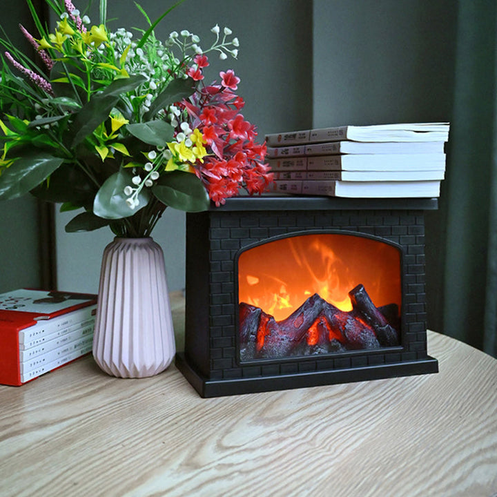 Stornfield | Retro-Contemporary ABS Fireplace with Simulated Flame, Rectangular LED Round Table Lamp for Living Room