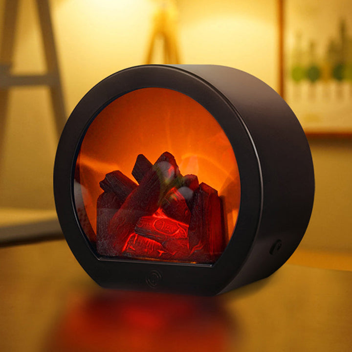 Stornfield | Retro-Contemporary ABS Fireplace with Simulated Flame, Rectangular LED Round Table Lamp for Living Room