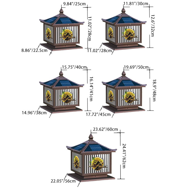 Traditional Chinese Solar Waterproof Aluminum PC Glass Pine Tree Square Cylinder LED Landscape Lighting Outdoor Light For Outdoor Patio | Stornfield