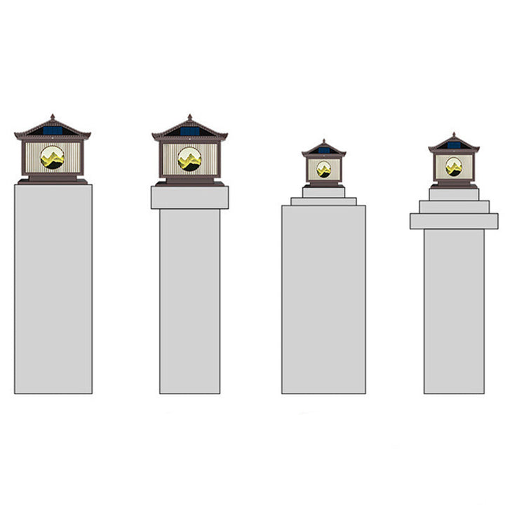 Traditional Chinese Solar Waterproof Aluminum PC Glass Pine Tree Square Cylinder LED Landscape Lighting Outdoor Light For Outdoor Patio | Stornfield