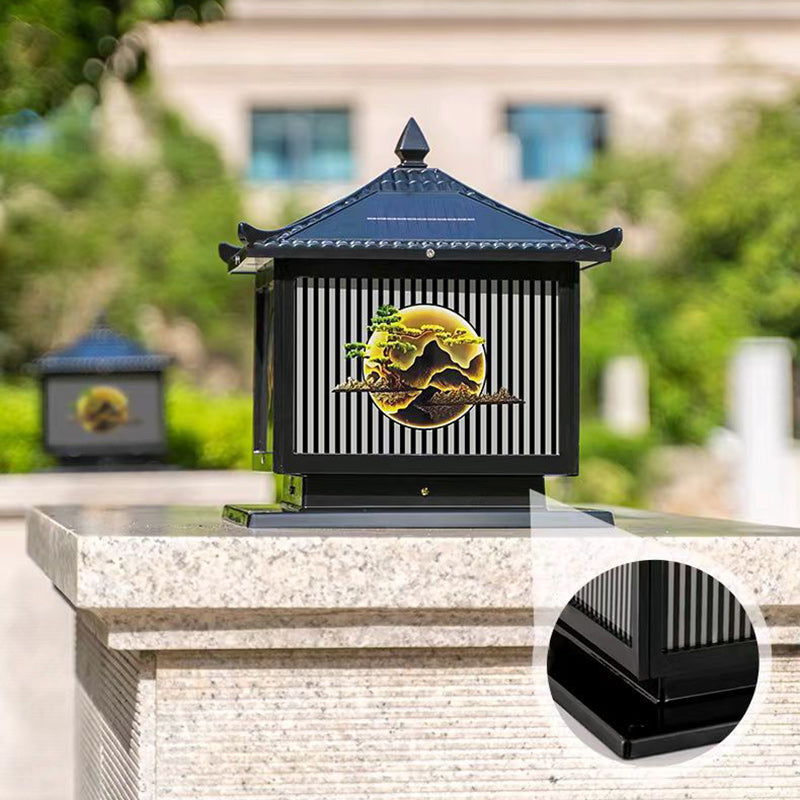 Traditional Chinese Solar Waterproof Aluminum PC Glass Pine Tree Square Cylinder LED Landscape Lighting Outdoor Light For Outdoor Patio | Stornfield