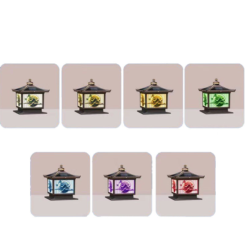 Traditional Chinese Solar Waterproof Aluminum PC Glass Pine Tree Square Cylinder LED Landscape Lighting Outdoor Light For Outdoor Patio | Stornfield