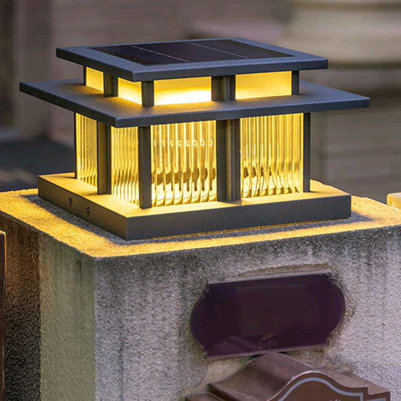 Modern Minimalist Solar Waterproof Square Cylinder Aluminum Alloy Glass LED Landscape Lighting Outdoor Light For Outdoor Patio | Stornfield