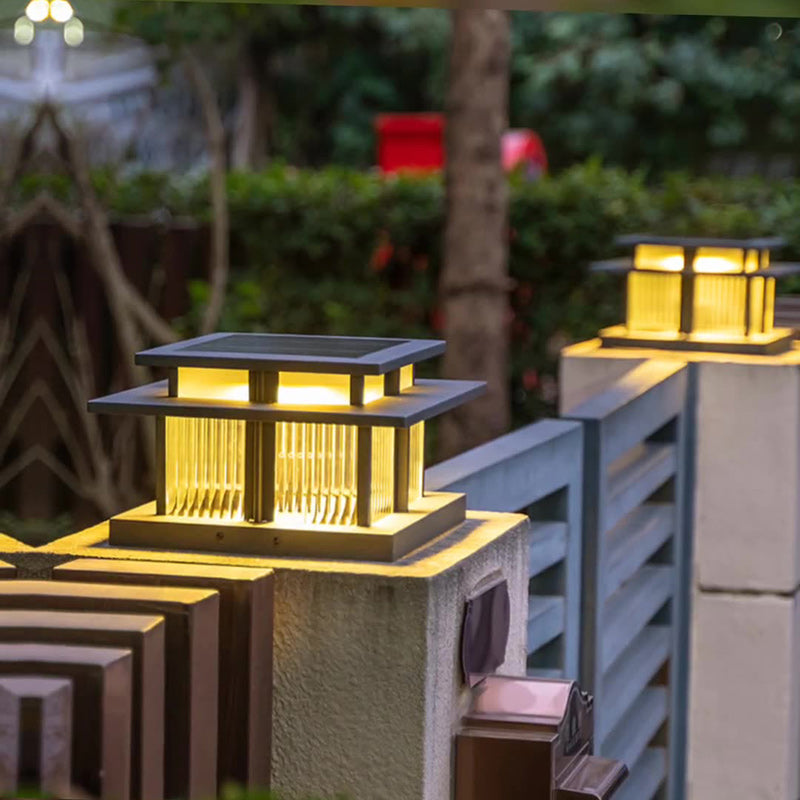 Modern Minimalist Solar Waterproof Square Cylinder Aluminum Alloy Glass LED Landscape Lighting Outdoor Light For Outdoor Patio | Stornfield