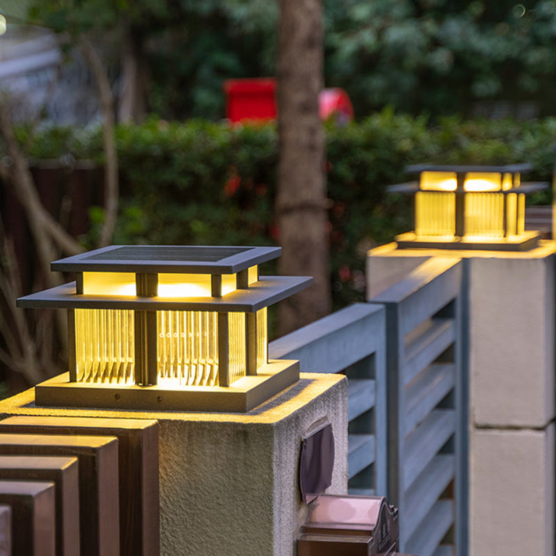 Modern Minimalist Solar Waterproof Square Cylinder Aluminum Alloy Glass LED Landscape Lighting Outdoor Light For Outdoor Patio | Stornfield
