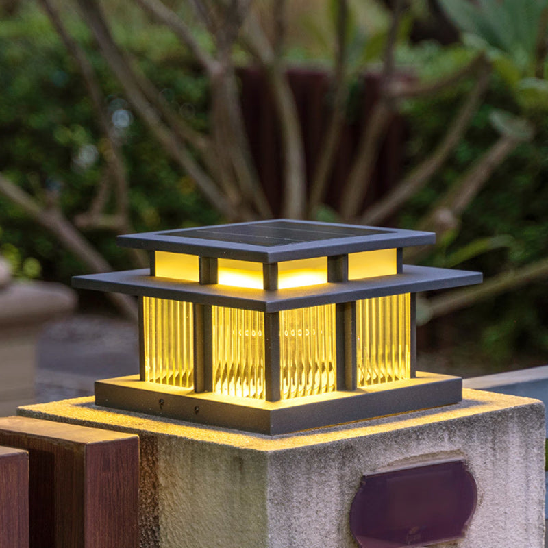 Modern Minimalist Solar Waterproof Square Cylinder Aluminum Alloy Glass LED Landscape Lighting Outdoor Light For Outdoor Patio | Stornfield