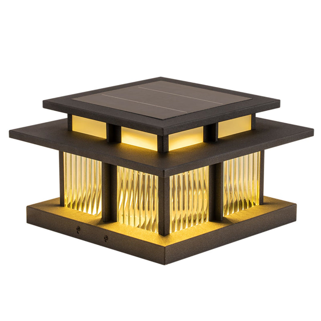 Modern Minimalist Solar Waterproof Square Cylinder Aluminum Alloy Glass LED Landscape Lighting Outdoor Light For Outdoor Patio | Stornfield