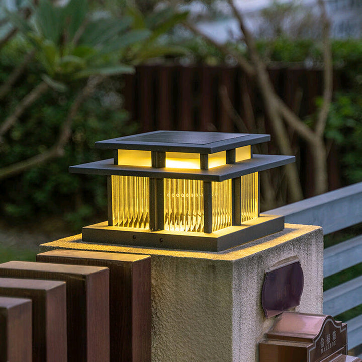 Modern Minimalist Solar Waterproof Square Cylinder Aluminum Alloy Glass LED Landscape Lighting Outdoor Light For Outdoor Patio | Stornfield